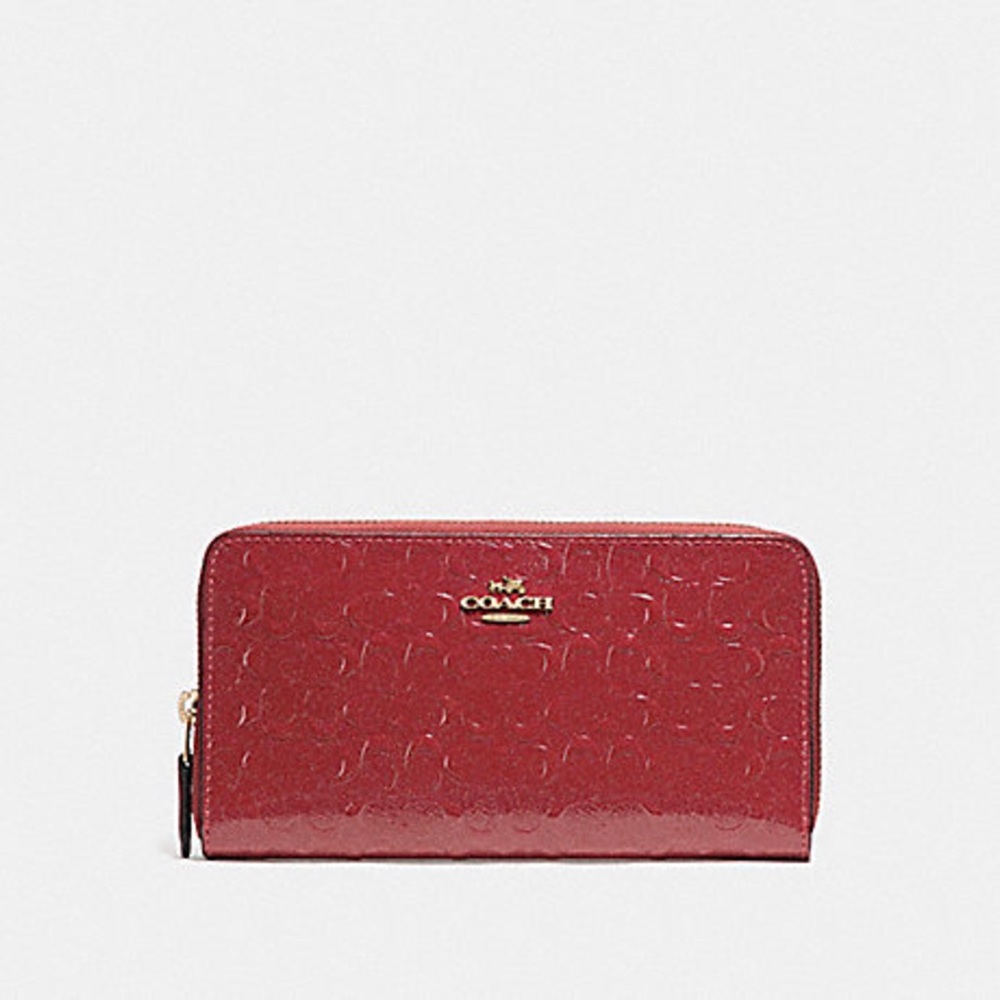 New COACH ACCORDION ZIP WALLET F54805 COLOR LIGHT RED/GOLD BELOW $268 Retail